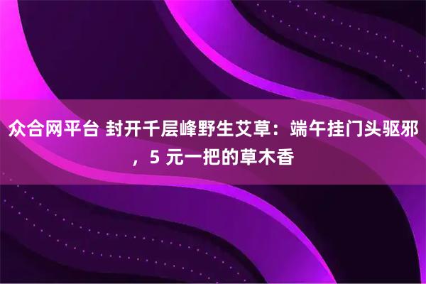 众合网平台 封开千层峰野生艾草：端午挂门头驱邪，5 元一把的草木香